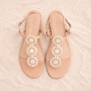 Jack Rogers Navajo Sandals Blush Nude w/ White Whipstitch Medallions Size 9.5